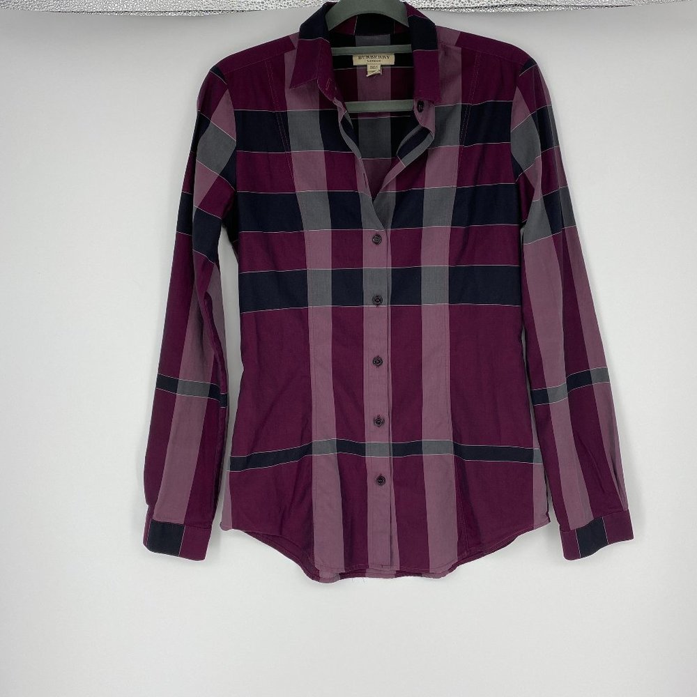 Burberry | Size 2. Purple Black Plaid Shirt